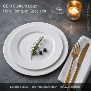 OEM Custom Logo New Bone China Flat Plates Factory Direct Supplier for Hotel Banquet Catering Private Labe